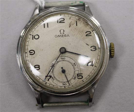 A gentlemans early 1940s stainless steel Omega manual wind wrist watch, movement c. 30T2 (no strap).